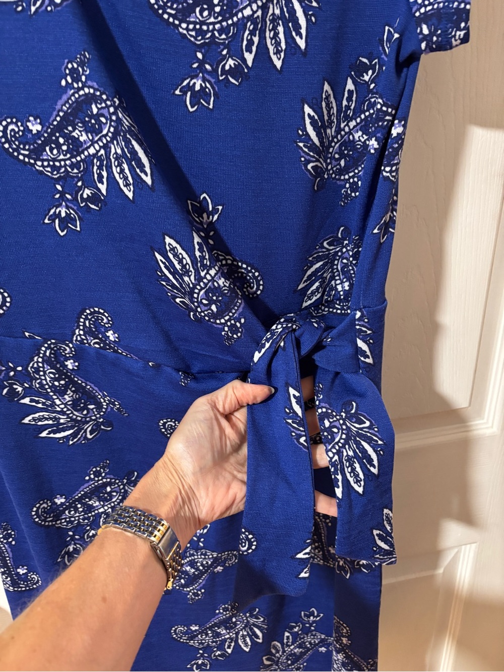 T by Talbots Royal Blue Paisley Wrap Midi Dress S - Picture 3 of 9